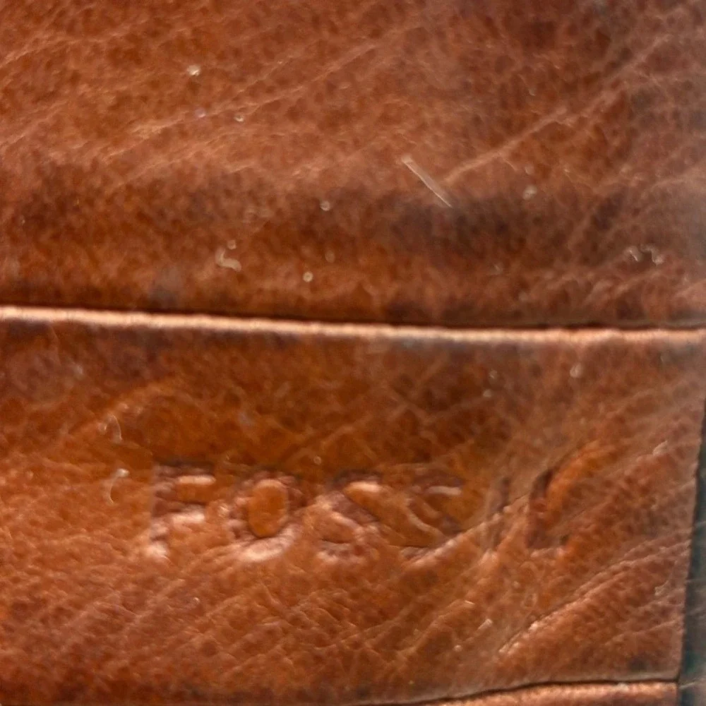 Fossil Passport Wallet OS Brown Leather Bifold Travel Organizer Zipper Pocket